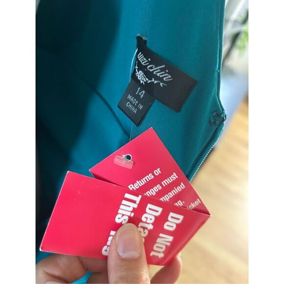 Suzi chin teal green mother of the bride wedding dress size 14 sleeveless scrunc - Picture 5 of 7